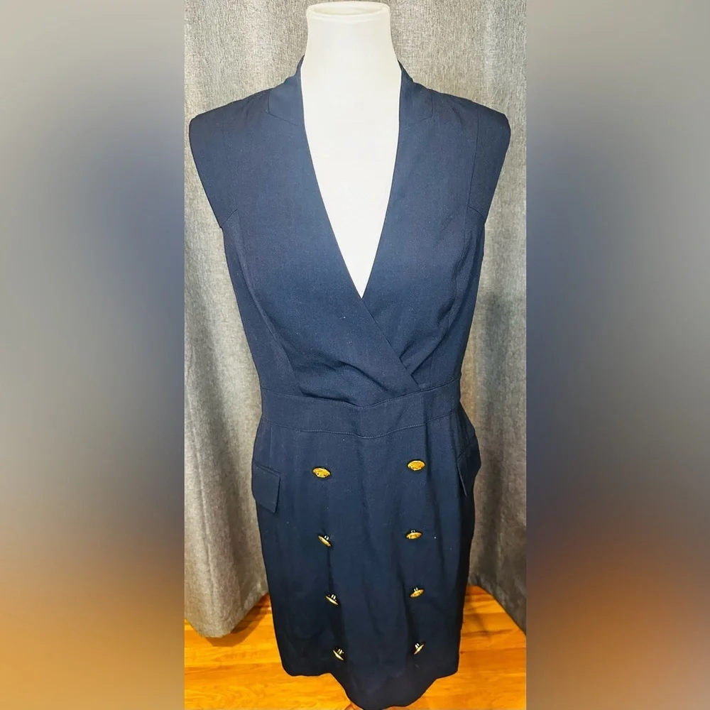 Venus Navy Blue Sleeveless Blazer Dress Women’s Size 8 – Midi Dress